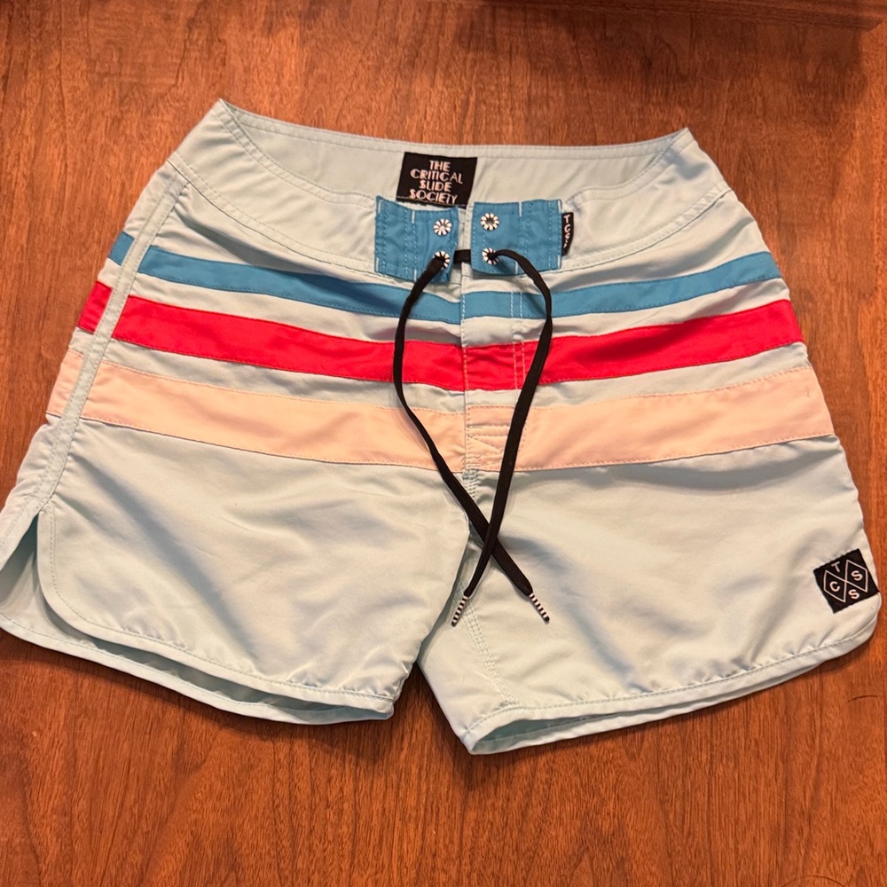 Men's Light Blue Striped Swim Board Shorts